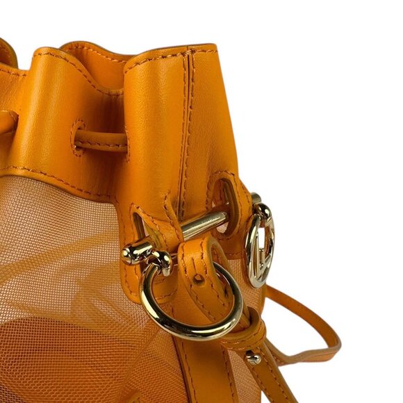 FENDI Mon Tresor Mini Shoulder Bag Handbag Orange Leather/Mesh - Picture 9 of 14